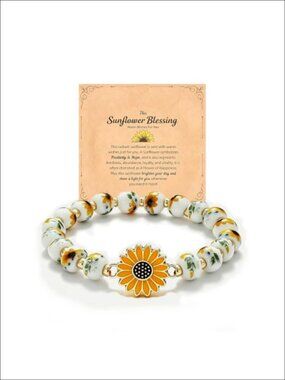 Handmade Ceramic Bead Sunflower Charm Bracelet Gift Set Elastic Cord